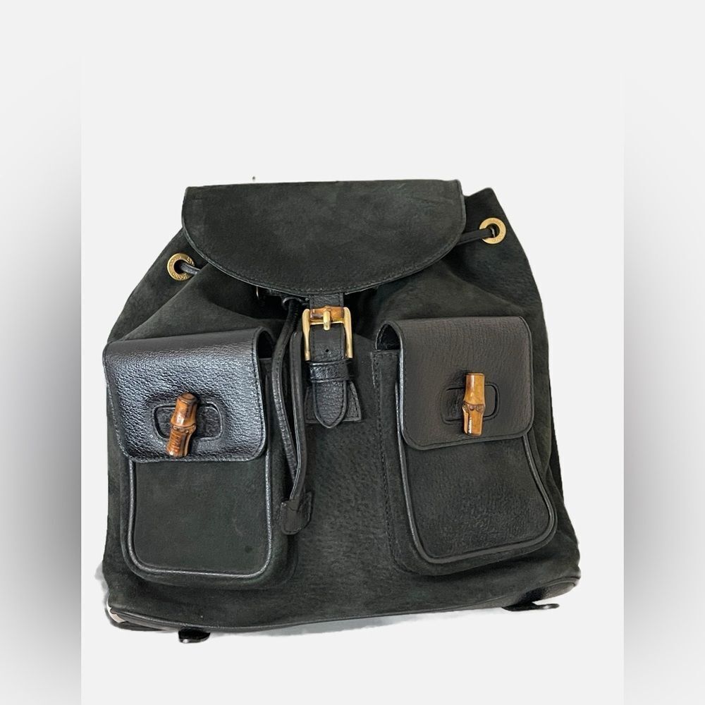 Gucci Black Suede Backpack with Bamboo Details - Picture 15 of 15